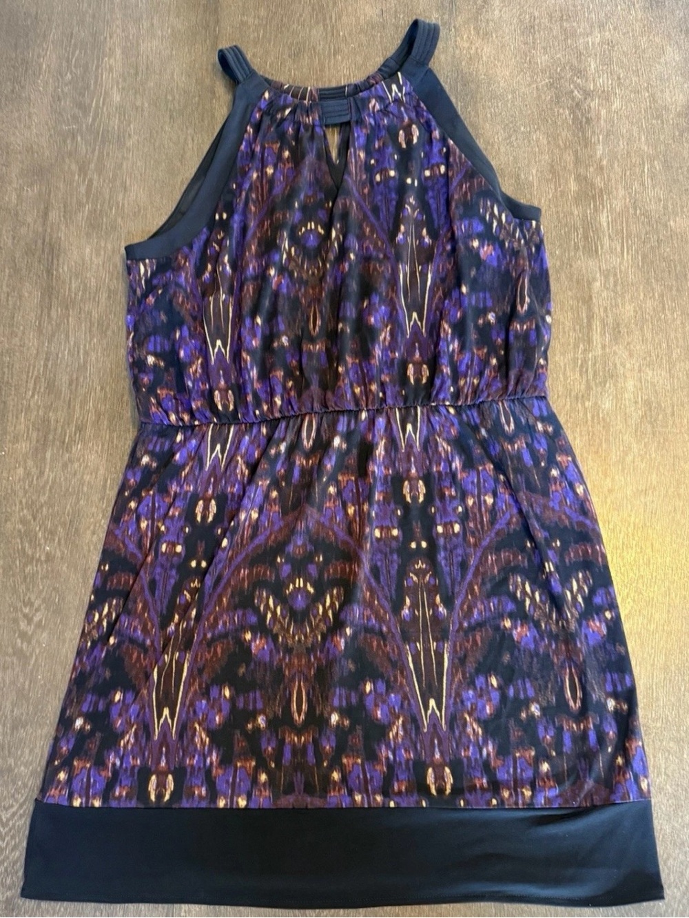 Banana Republic Halter Dress Womens XL Purple Black Abstract Sleeveless NWT